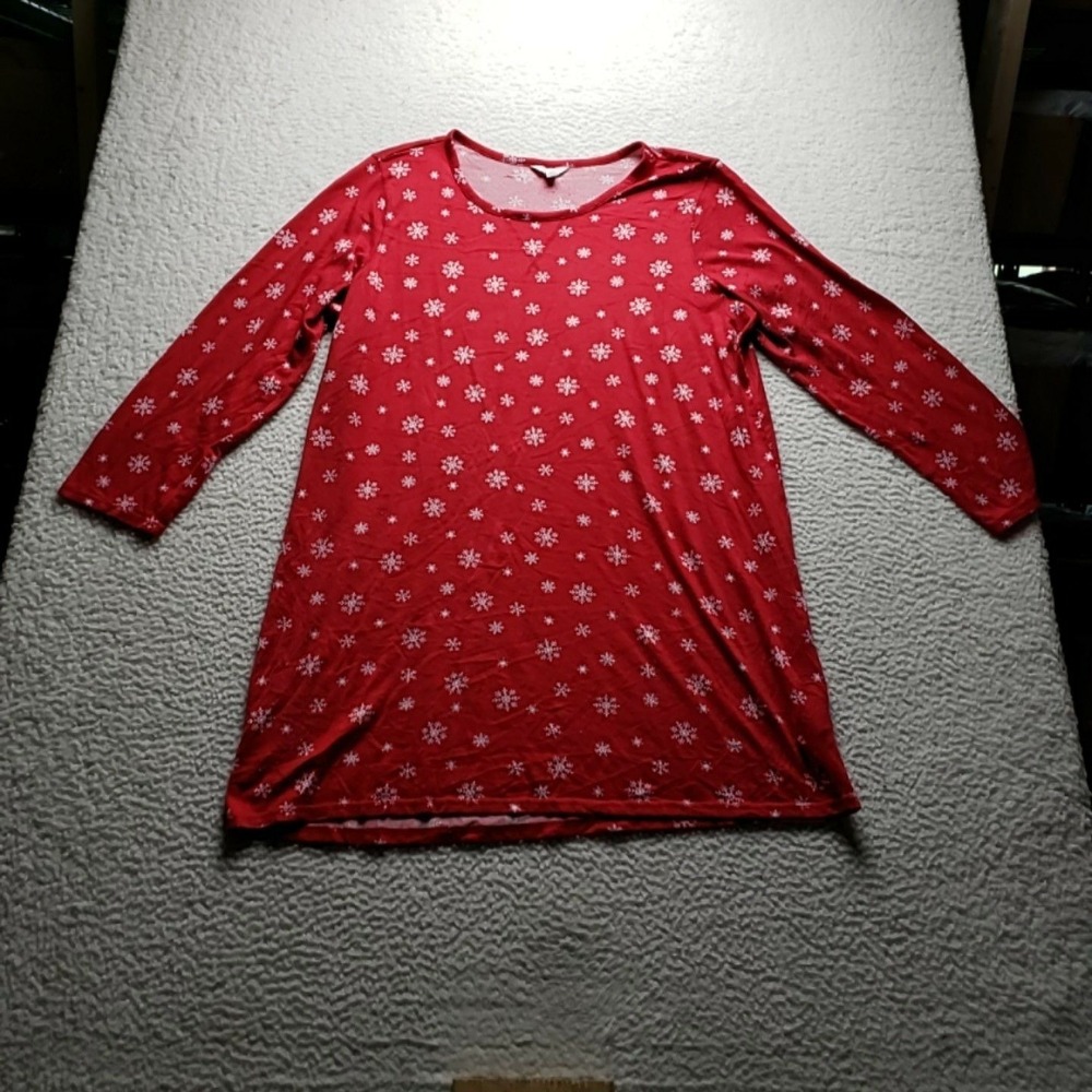 Charter Club Sleepshirt Womens 2XL Red Snowflake Christmas 3/4 Sleeve Chemise